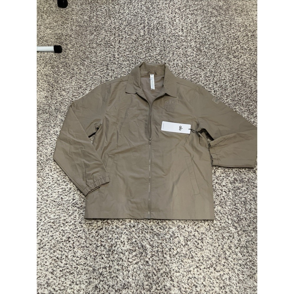 Alo Mens New Khaki Solid Zip Up Torrent Overshirt Jacket‎ Sz M M3204R Lined Logo
